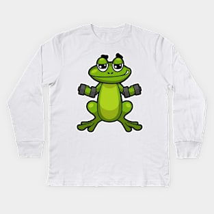 Frog at Biceps training with Dumbbells Kids Long Sleeve T-Shirt